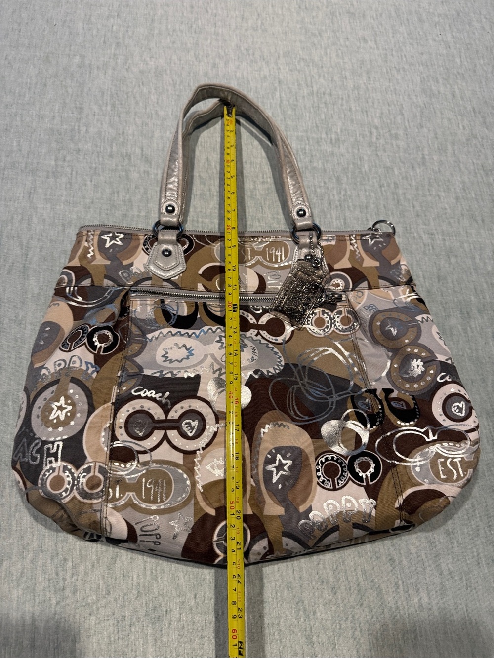 Coach Poppy Neutral Multi-Pattern Tote in Taupe, Brown and Cream - Picture 13 of 14